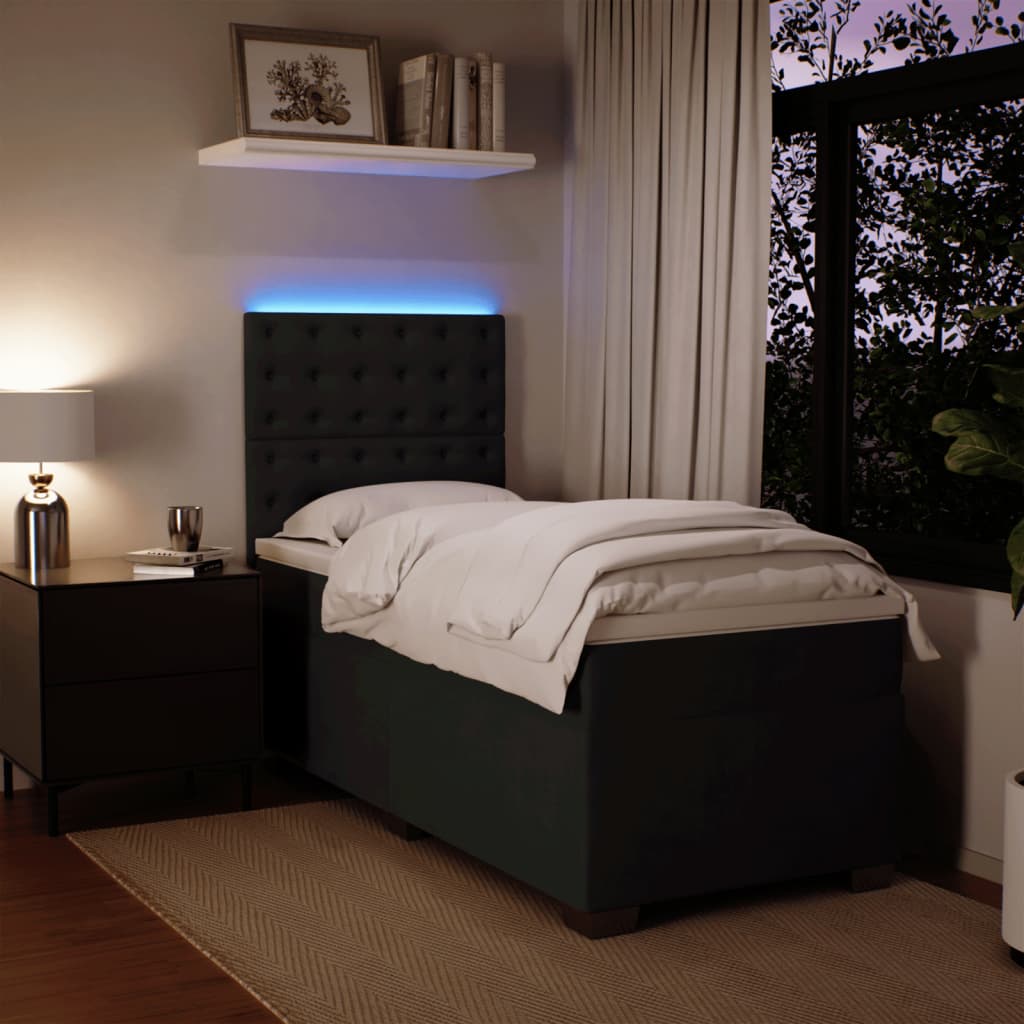 Box Spring Bed with Mattress Black King Single Velvet