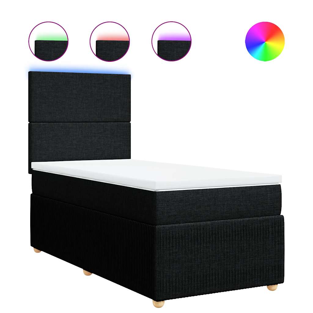 Box Spring Bed with Mattress Black King Single Fabric