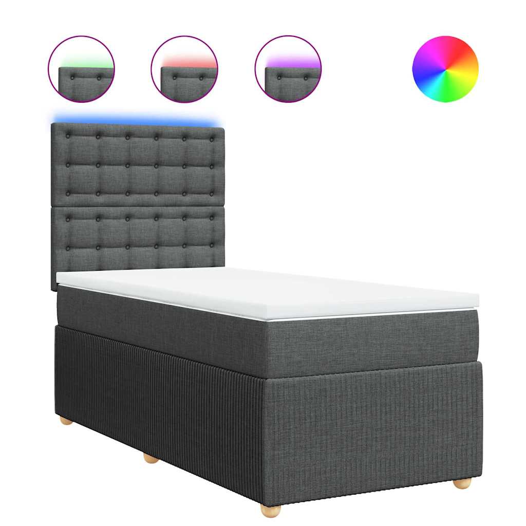 Box Spring Bed with Mattress Dark Grey King Single Fabric
