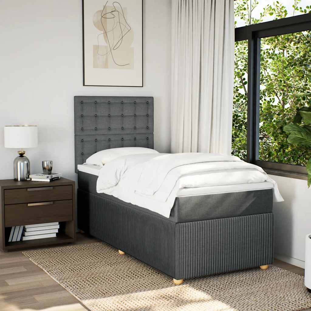 Box Spring Bed with Mattress Dark Grey King Single Fabric