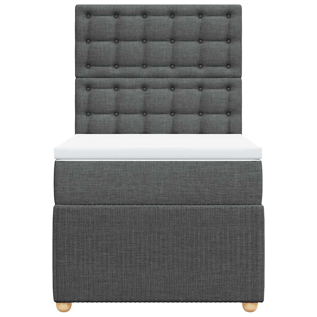 Box Spring Bed with Mattress Dark Grey King Single Fabric