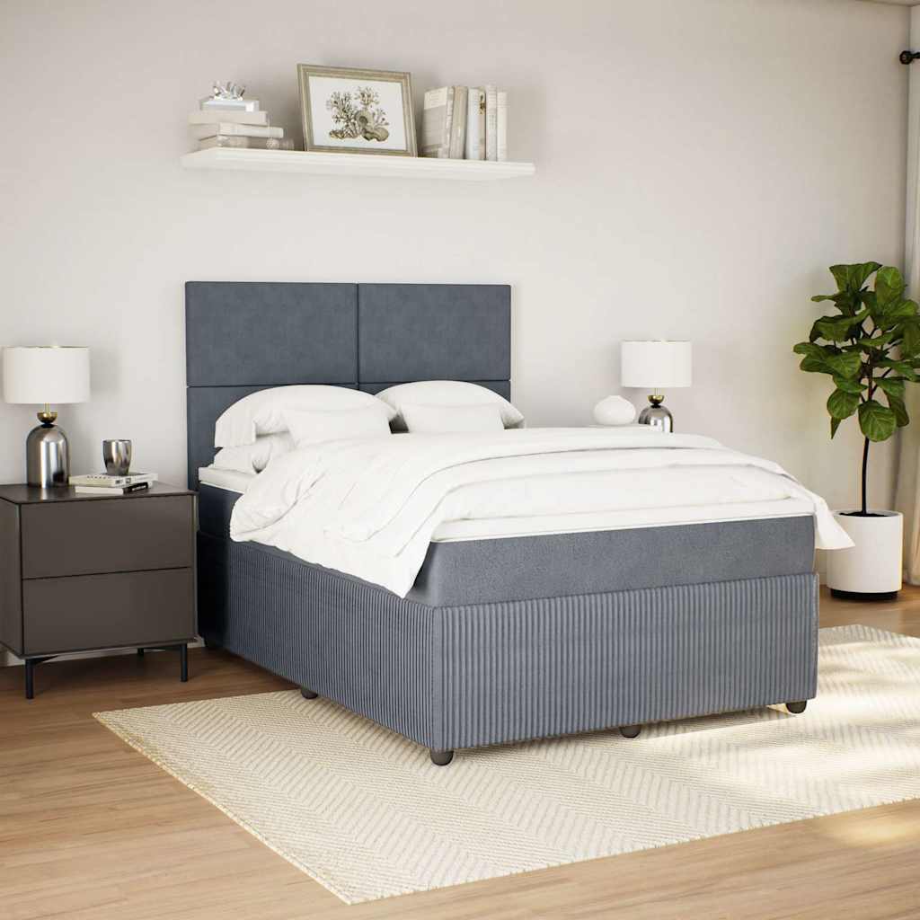 Box Spring Bed with Mattress Dark Grey Queen Fabric