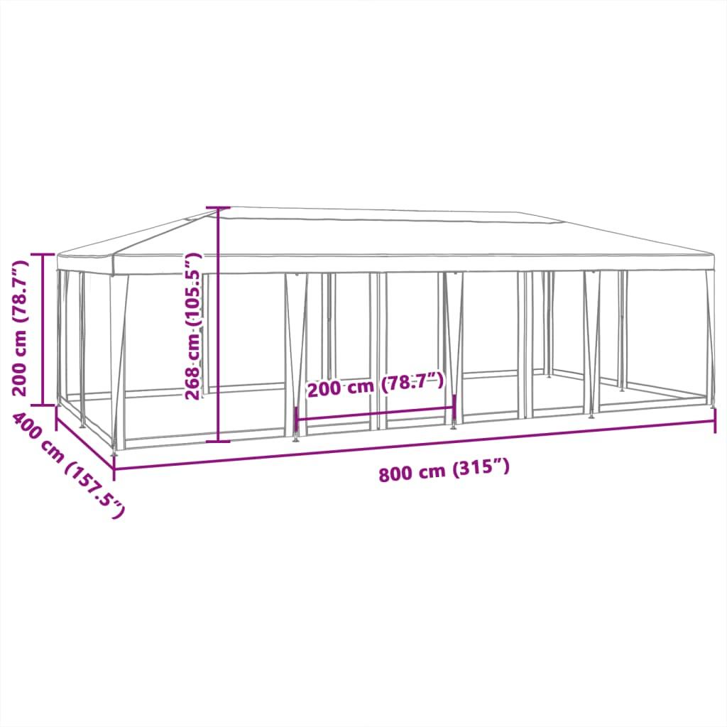 Party Tent with 12 Mesh Sidewalls Blue 8x4 m HDPE