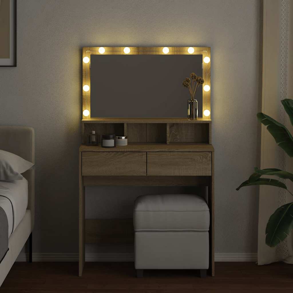 Dressing Table with LED Sonoma Oak 80x41x134.5 cm