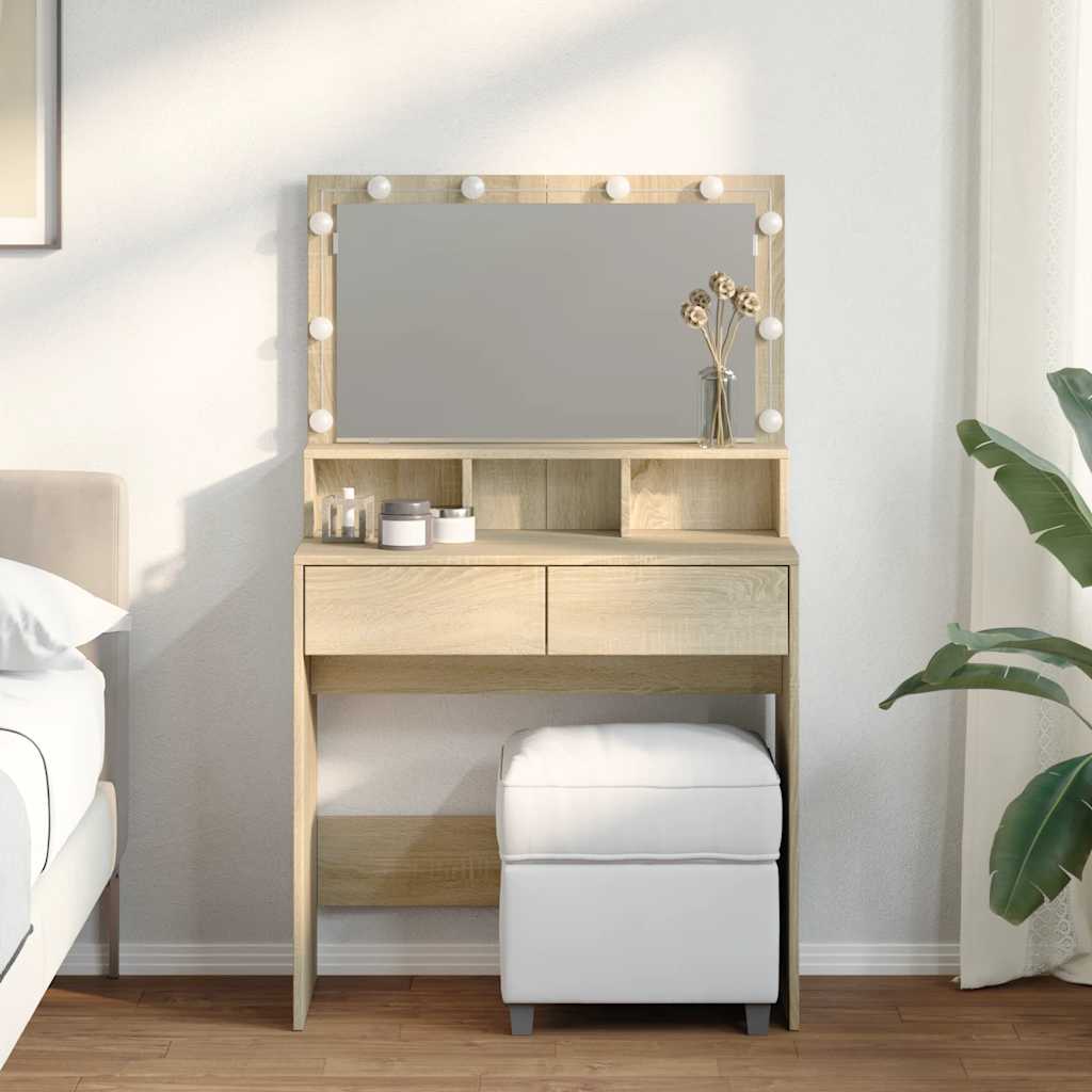 Dressing Table with LED Sonoma Oak 80x41x134.5 cm