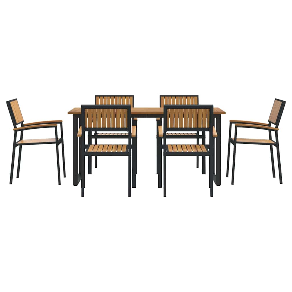 Garden Dining Set 7 pcs Black Solid Acacia Wood