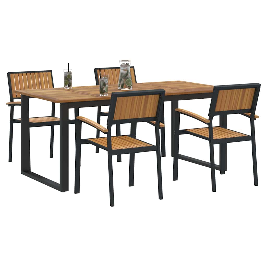 Garden Dining Set 5 pcs Black Solid Acacia Wood