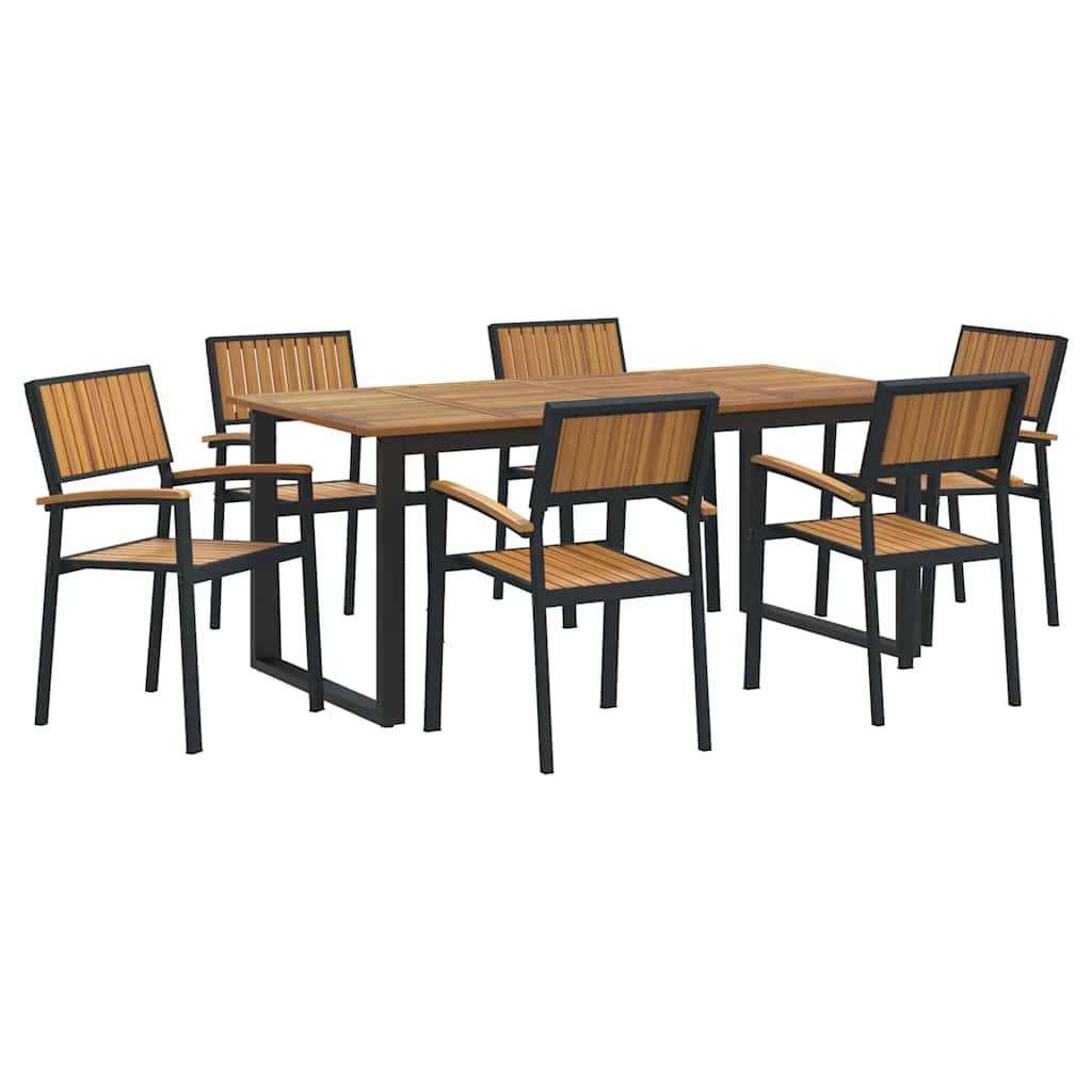 Garden Dining Set 7 pcs Black Solid Acacia Wood
