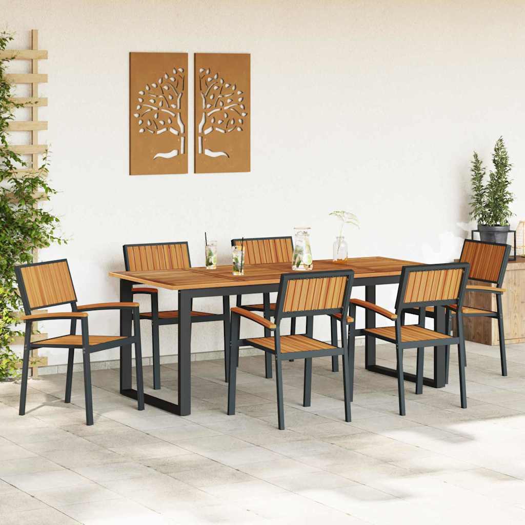 Garden Dining Set 7 pcs Black Solid Acacia Wood