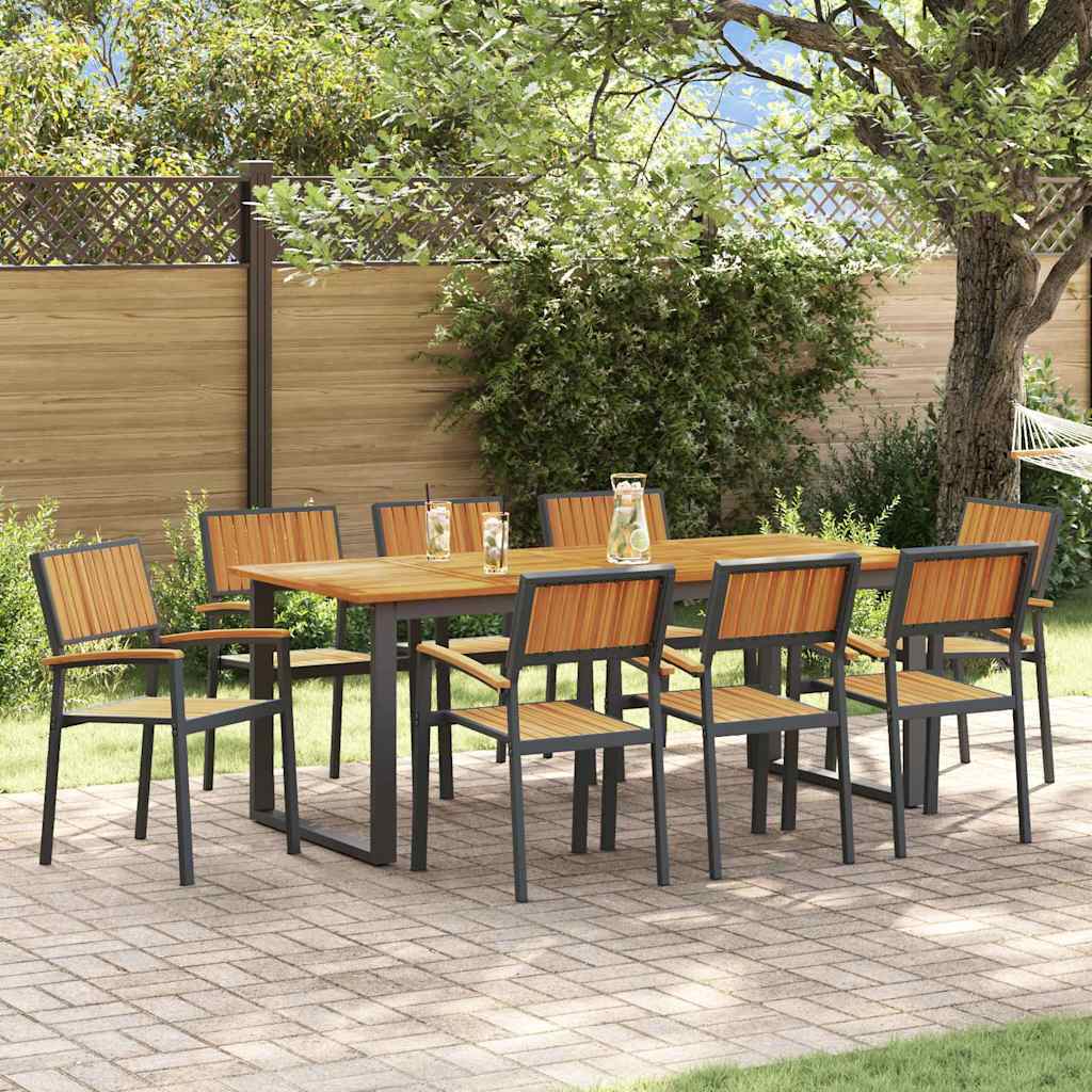 Garden Dining Set 9 pcs Black Solid Acacia Wood