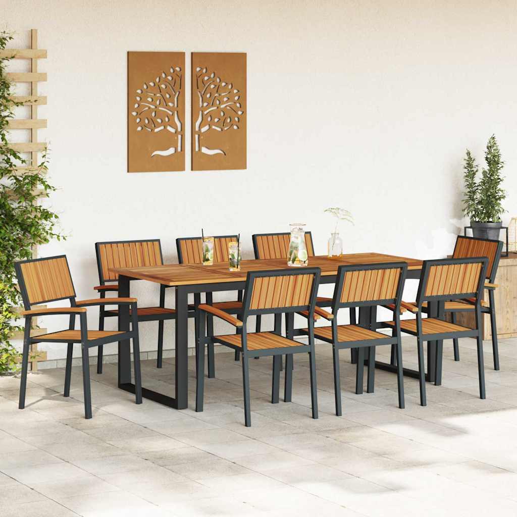 Garden Dining Set 9 pcs Black Solid Acacia Wood