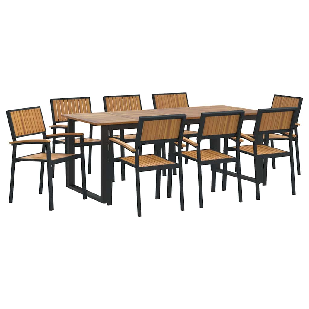 Garden Dining Set 9 pcs Black Solid Acacia Wood