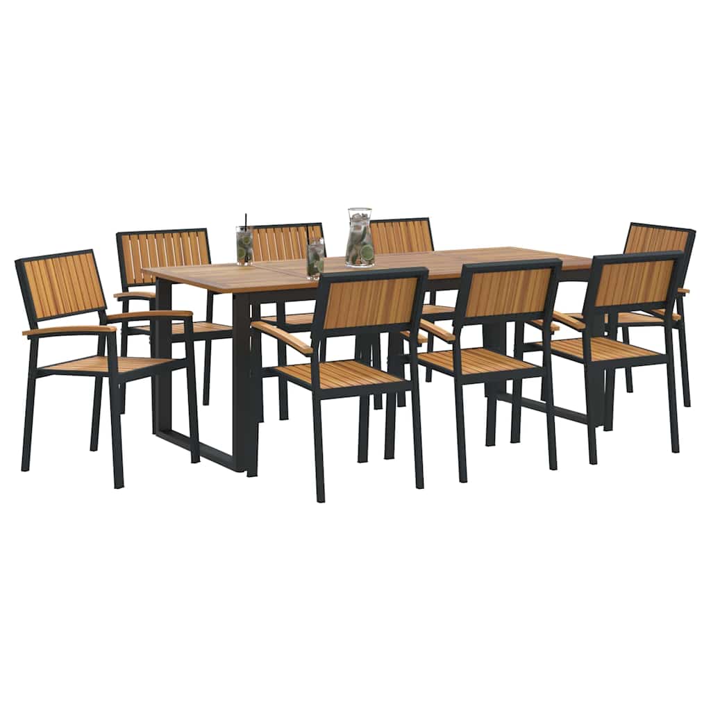 Garden Dining Set 9 pcs Black Solid Acacia Wood