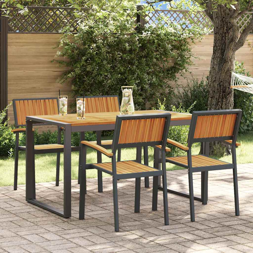 Garden Dining Set 5 pcs Black Solid Acacia Wood