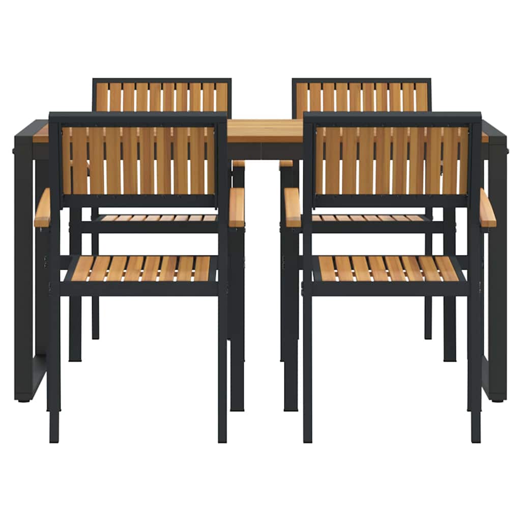 Garden Dining Set 5 pcs Black Solid Acacia Wood