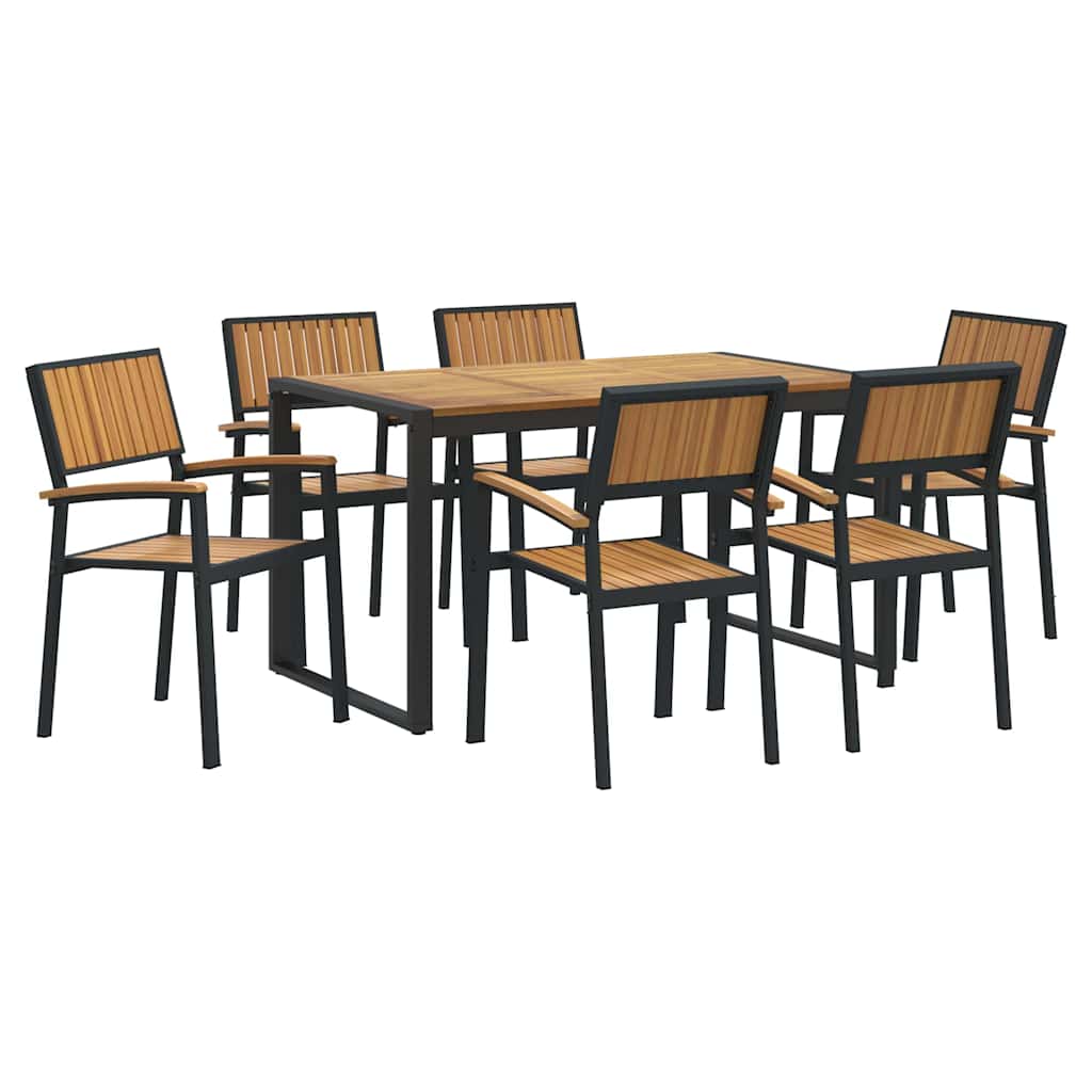 Garden Dining Set 7 pcs Black Solid Acacia Wood