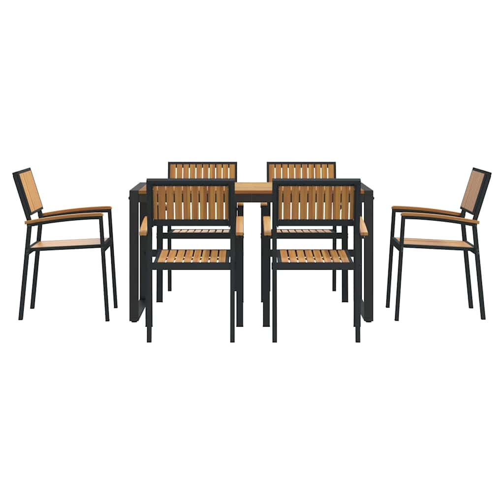 Garden Dining Set 7 pcs Black Solid Acacia Wood