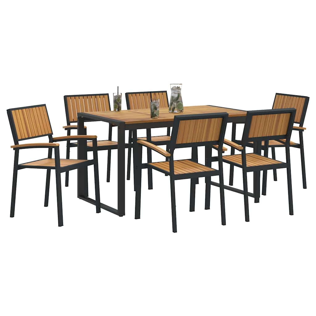 Garden Dining Set 7 pcs Black Solid Acacia Wood