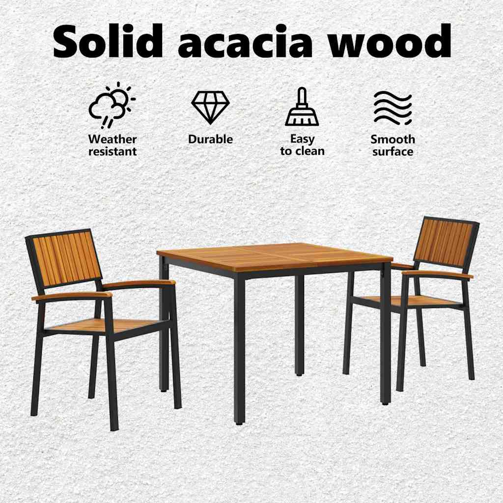 Garden Dining Set 3 pcs Black Solid Acacia Wood