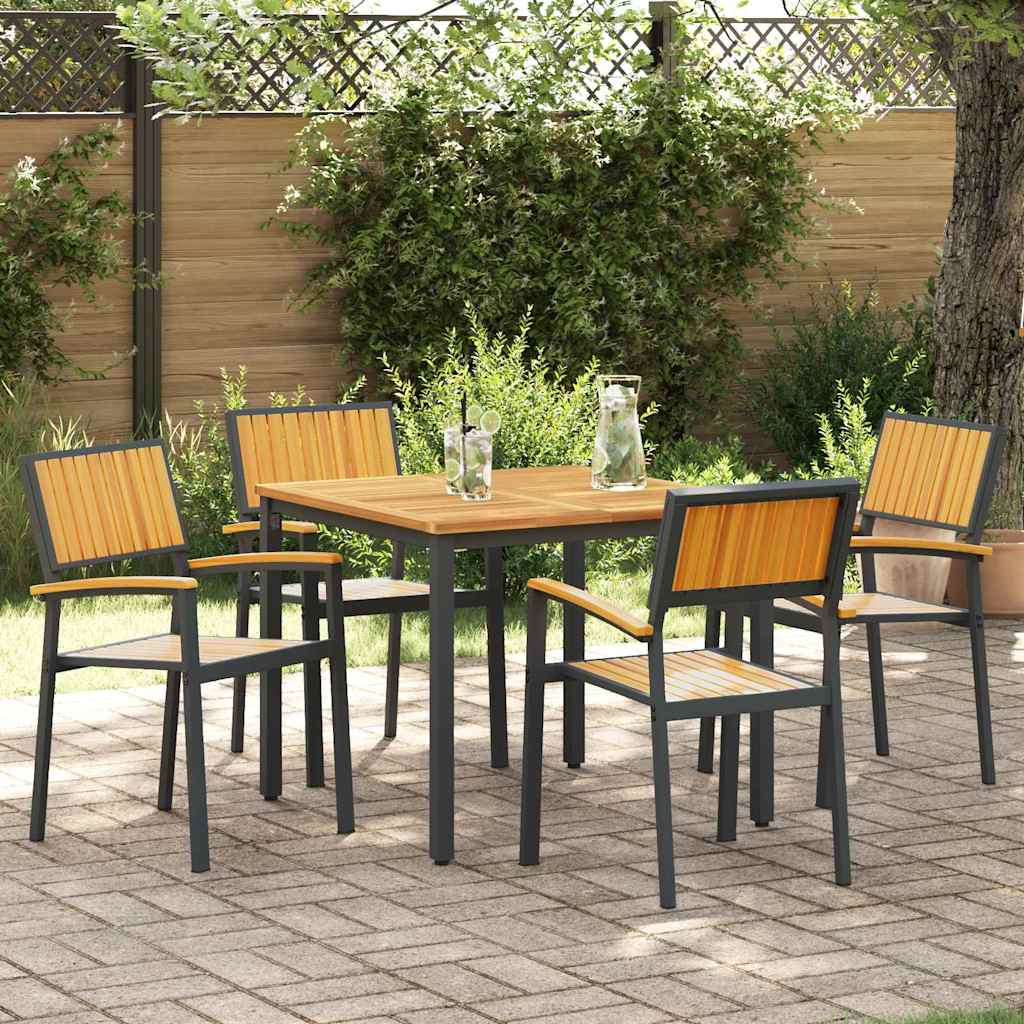 Garden Dining Set 5 pcs Black Solid Acacia Wood