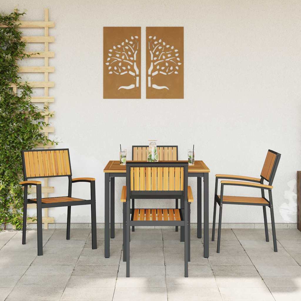 Garden Dining Set 5 pcs Black Solid Acacia Wood