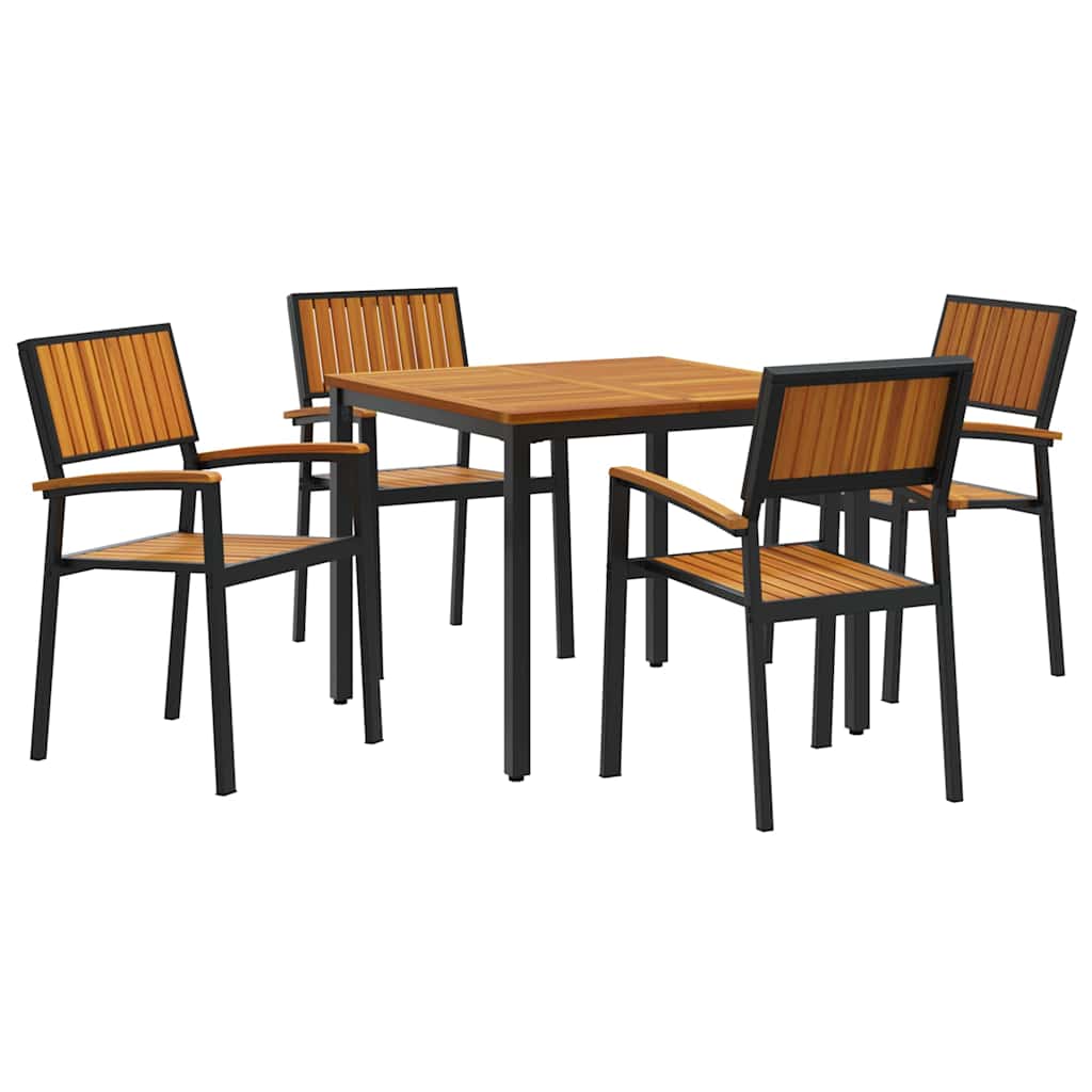 Garden Dining Set 5 pcs Black Solid Acacia Wood
