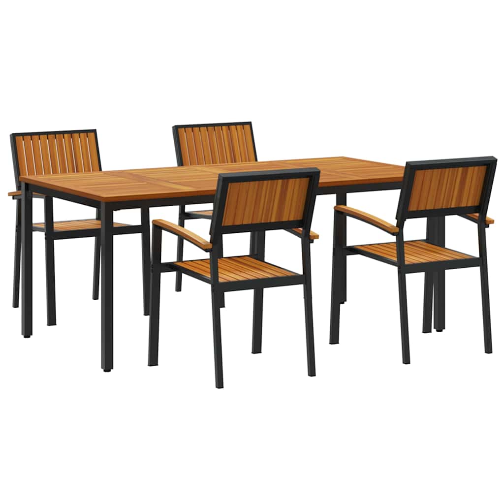 Garden Dining Set 5 pcs Black Solid Acacia Wood