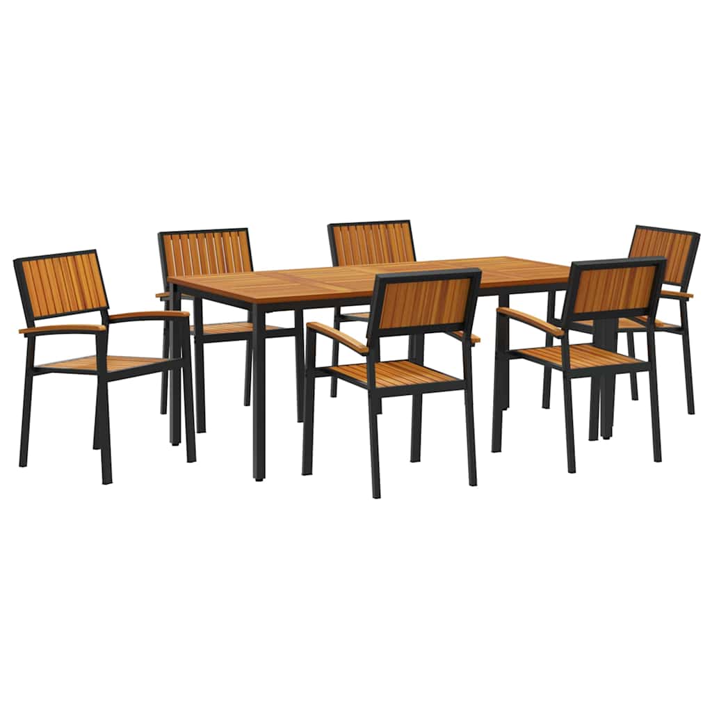 Garden Dining Set 7 pcs Black Solid Acacia Wood