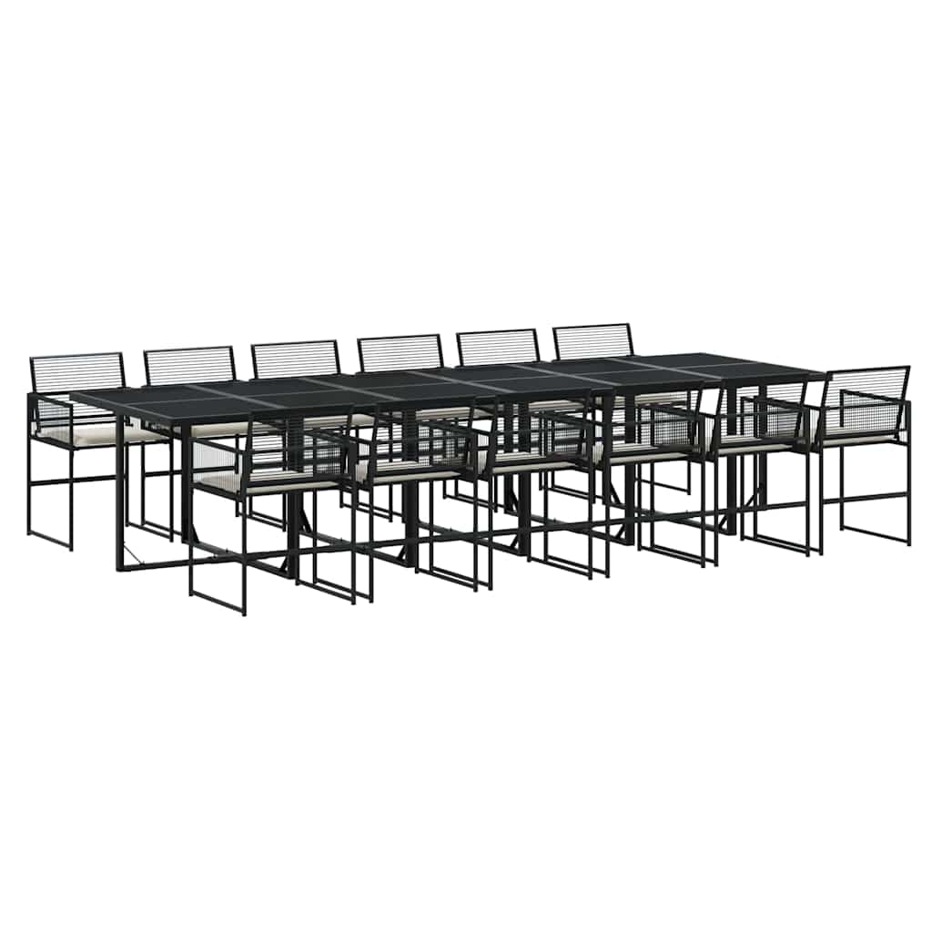 13 Piece Garden Dining Set with Cushions Black Poly Rattan
