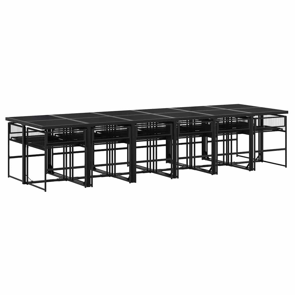 13 Piece Garden Dining Set with Cushions Black Poly Rattan