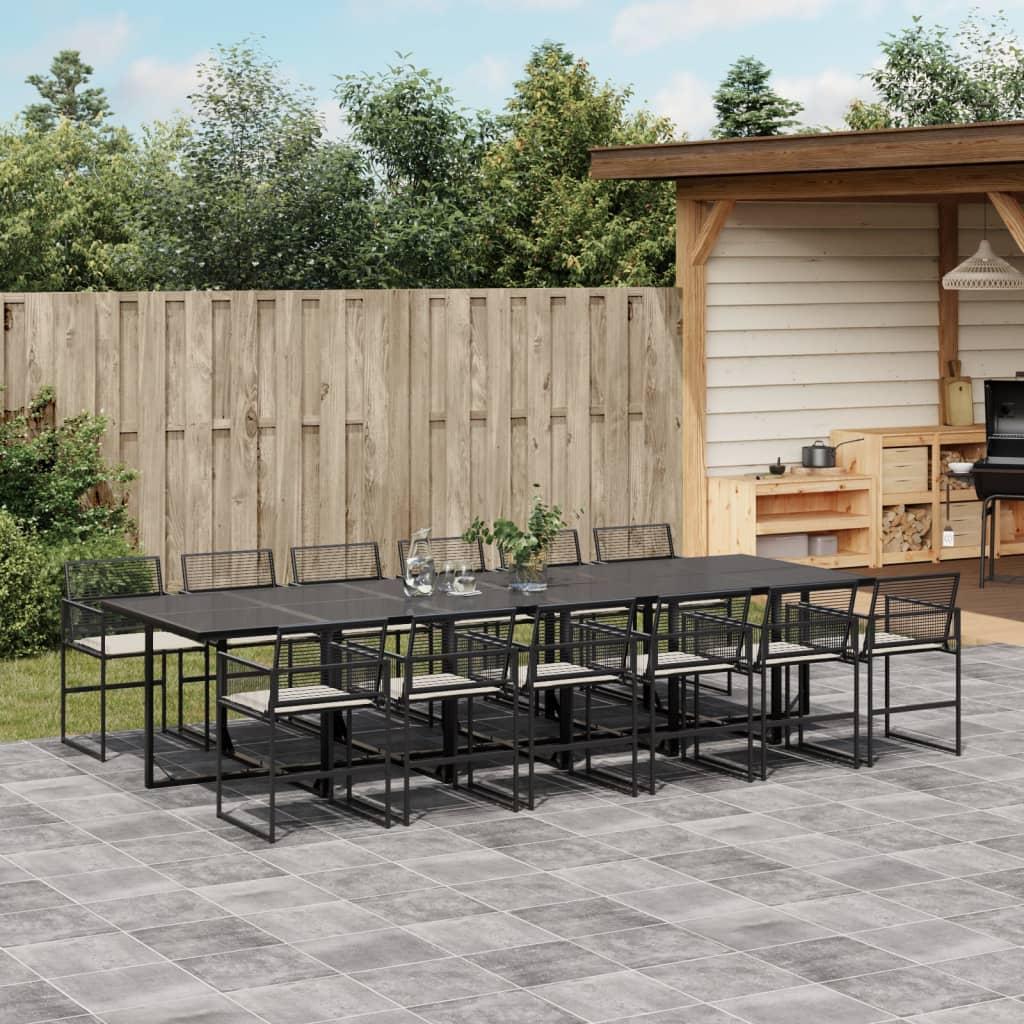 13 Piece Garden Dining Set with Cushions Black Poly Rattan