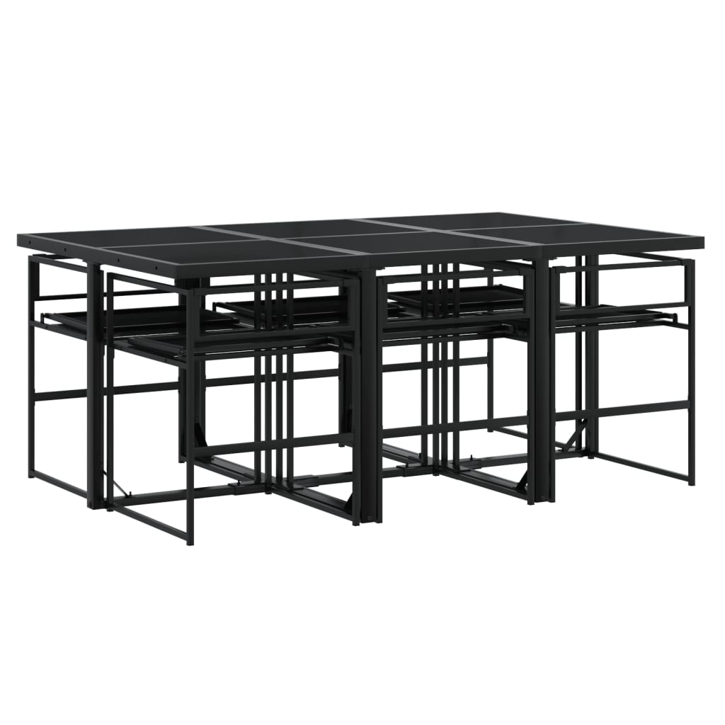 7 Piece Garden Dining Set with Cushions Black Textilene