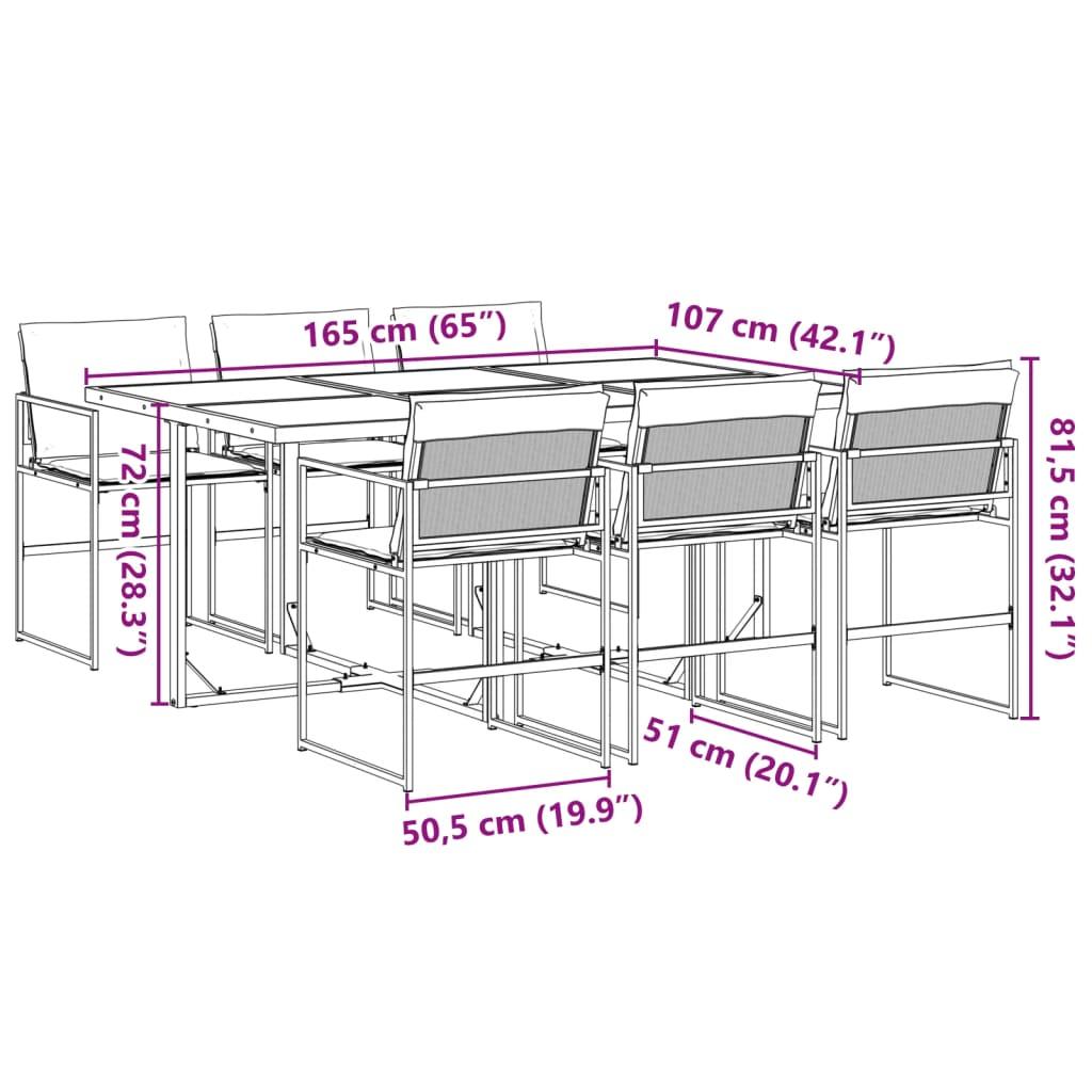 7 Piece Garden Dining Set with Cushions Black Textilene