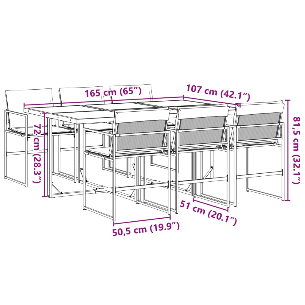 7 Piece Garden Dining Set with Cushions Black Textilene