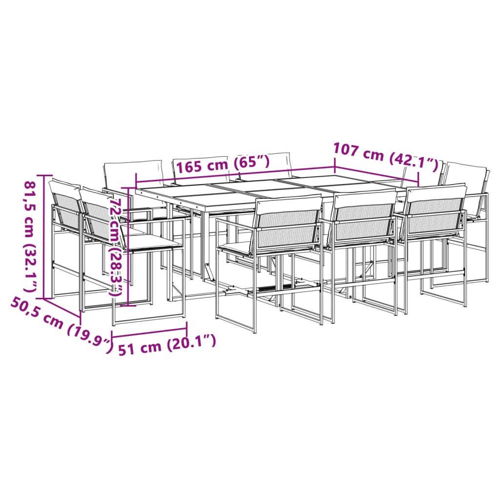 11 Piece Garden Dining Set with Cushions Black Textilene