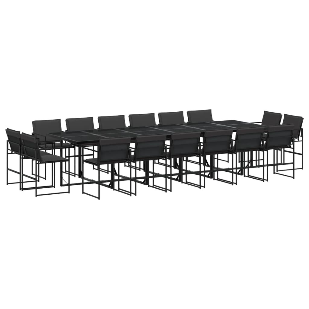 17 Piece Garden Dining Set with Cushions Black Textilene