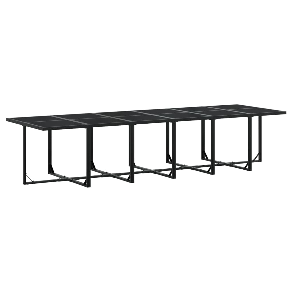 17 Piece Garden Dining Set with Cushions Black Textilene