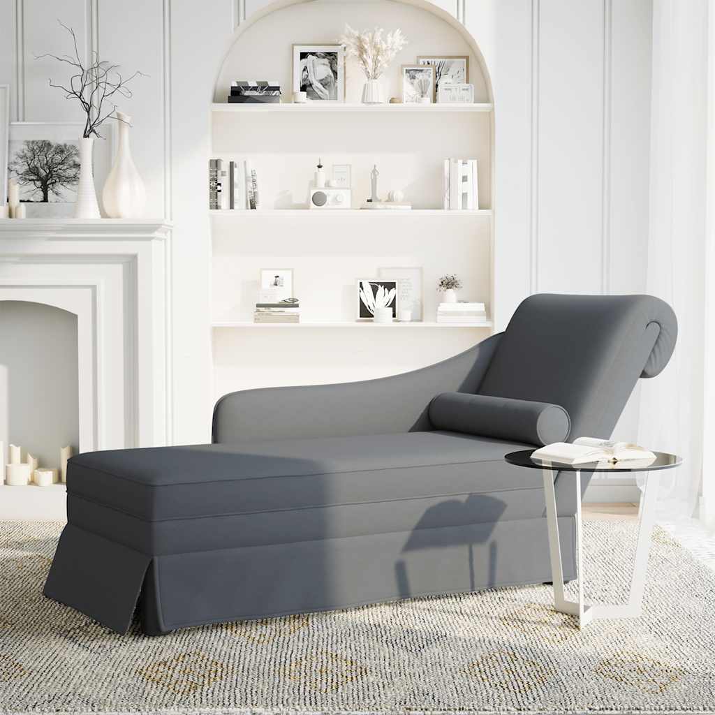 Chaise Lounge with Bolster and Right Armrest Dark Grey Velvet