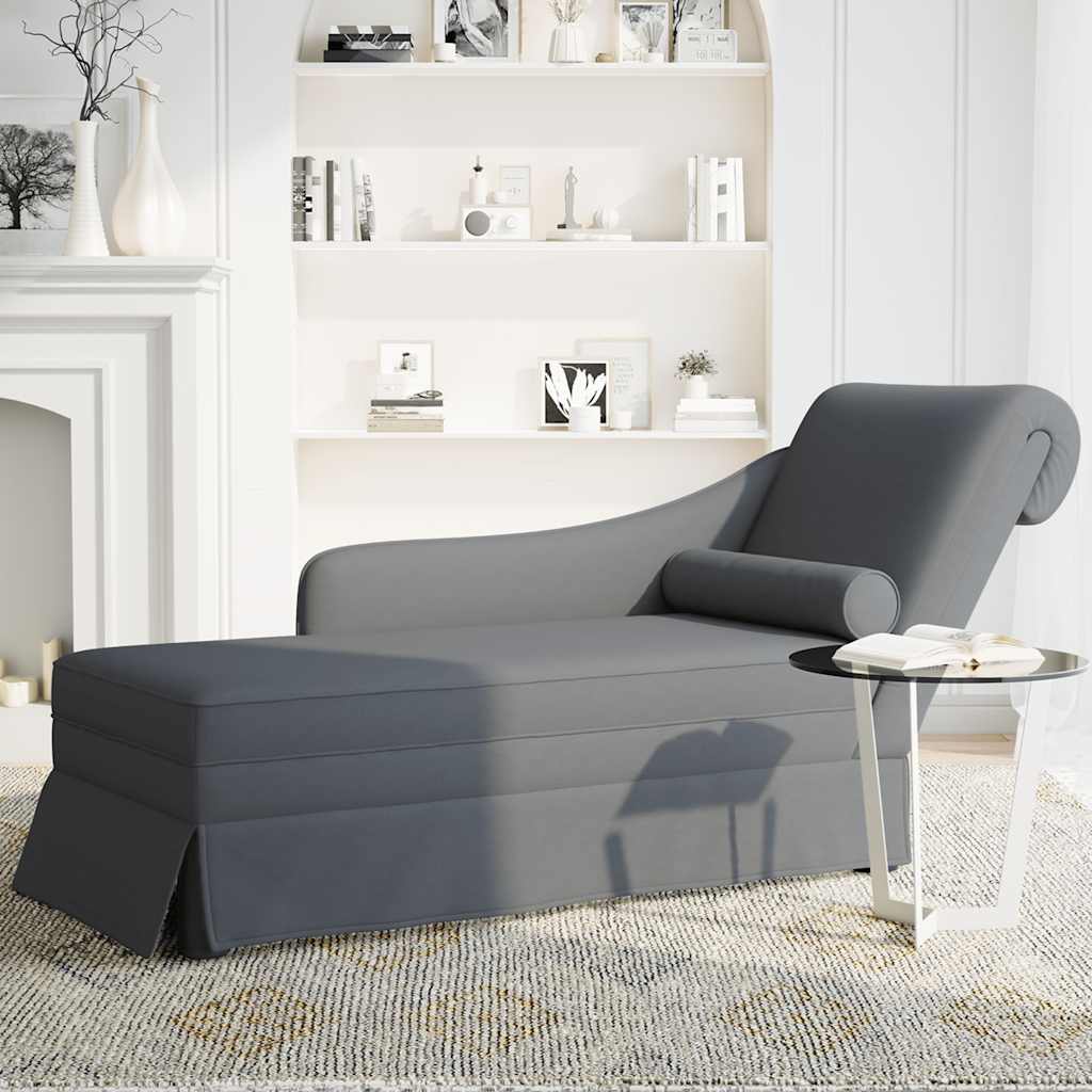 Chaise Lounge with Bolster and Right Armrest Dark Grey Velvet