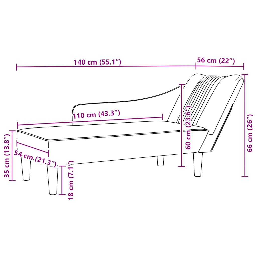Chaise Lounge with Right Armrest Dark Grey Velvet