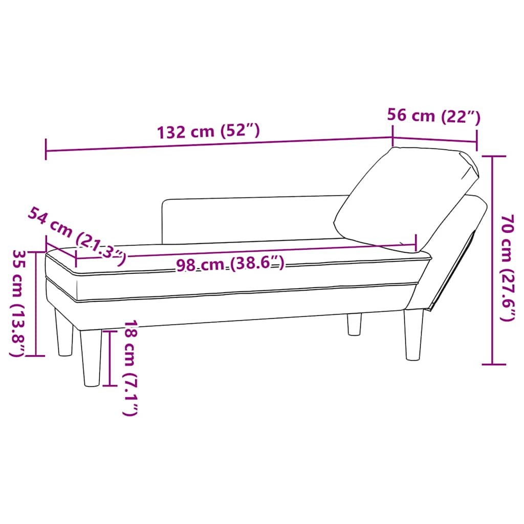 Chaise Lounge with Pillow and Right Armrest Dark Grey Velvet