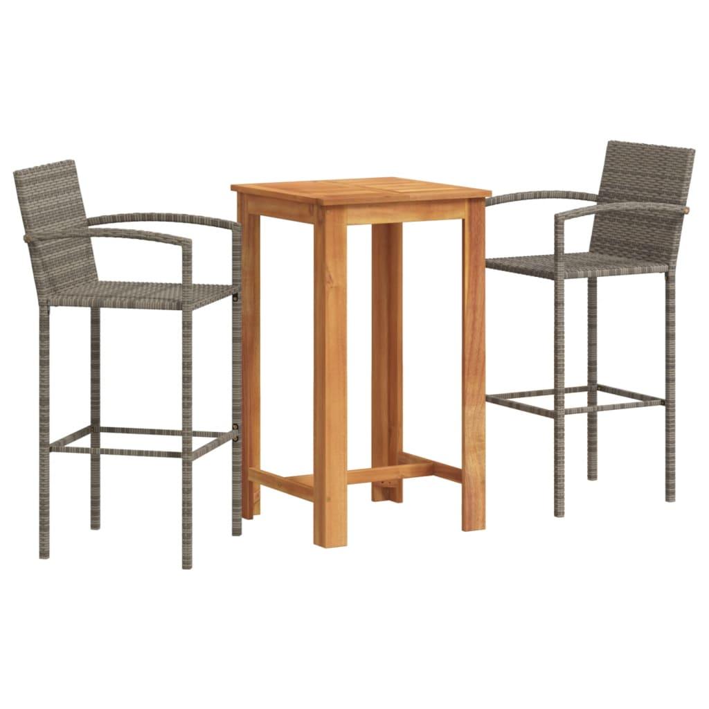 3 Piece Garden Bar Set Grey Solid Wood Acacia and Poly Rattan