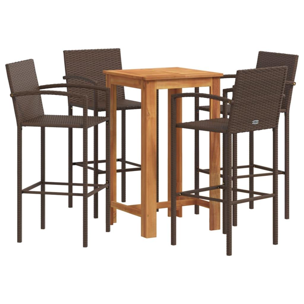 5 Piece Garden Bar Set Brown Solid Wood Acacia and Poly Rattan