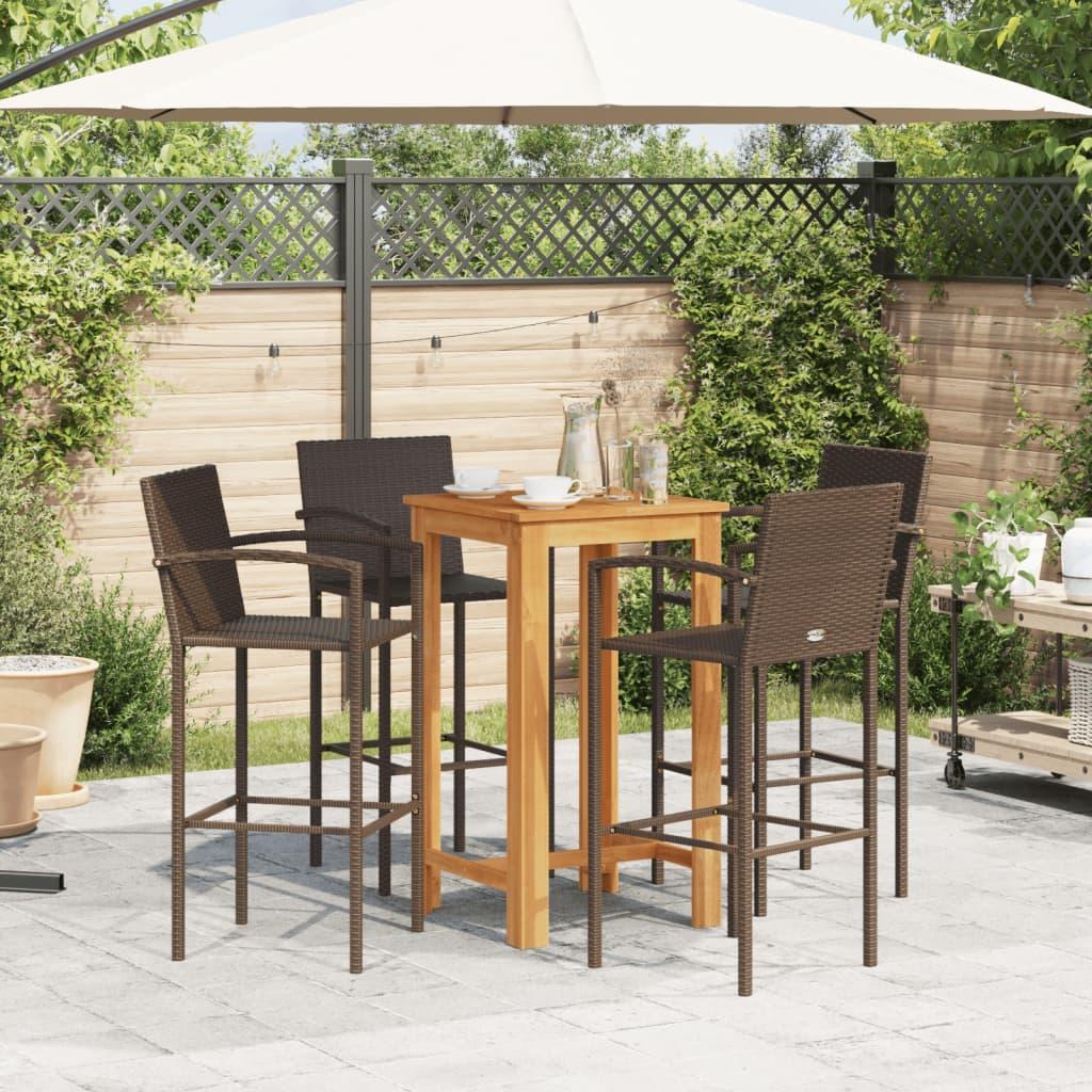 5 Piece Garden Bar Set Brown Solid Wood Acacia and Poly Rattan