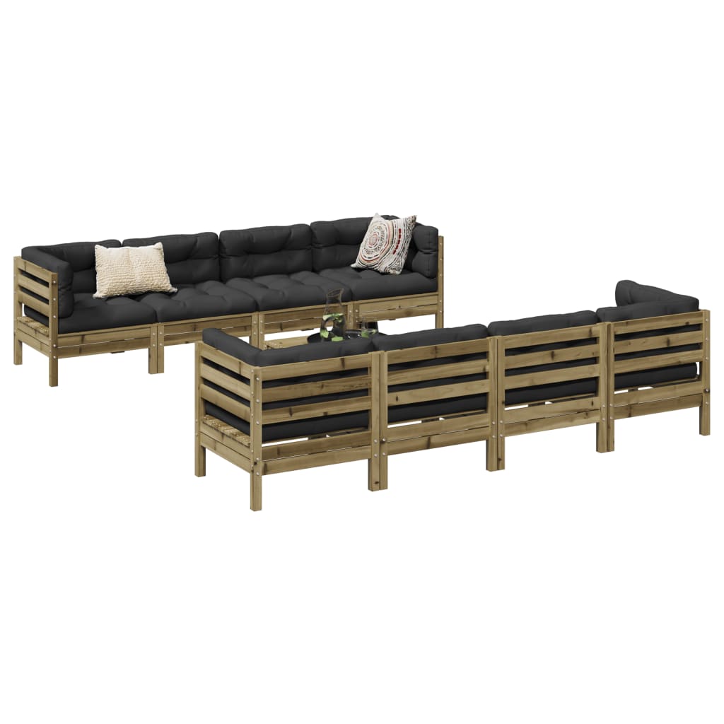9 Piece Garden Sofa Set with Cushions Impregnated Wood Pine