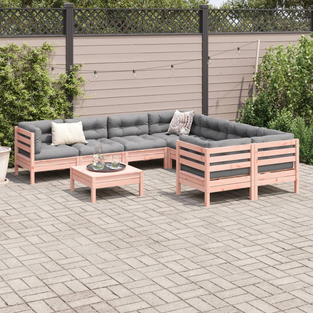 9 Piece Garden Sofa Set with Cushions Solid Wood Douglas Fir