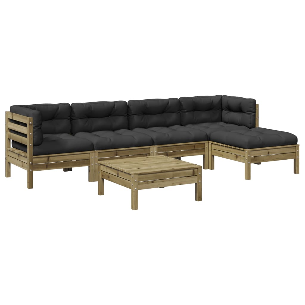 6 Piece Garden Sofa Set with Cushions Impregnated Wood Pine