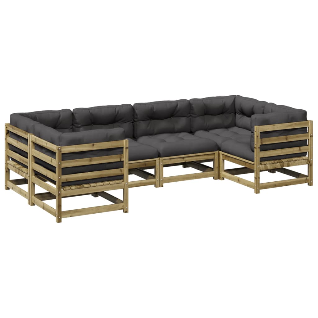 6 Piece Garden Sofa Set with Cushions Impregnated Wood Pine