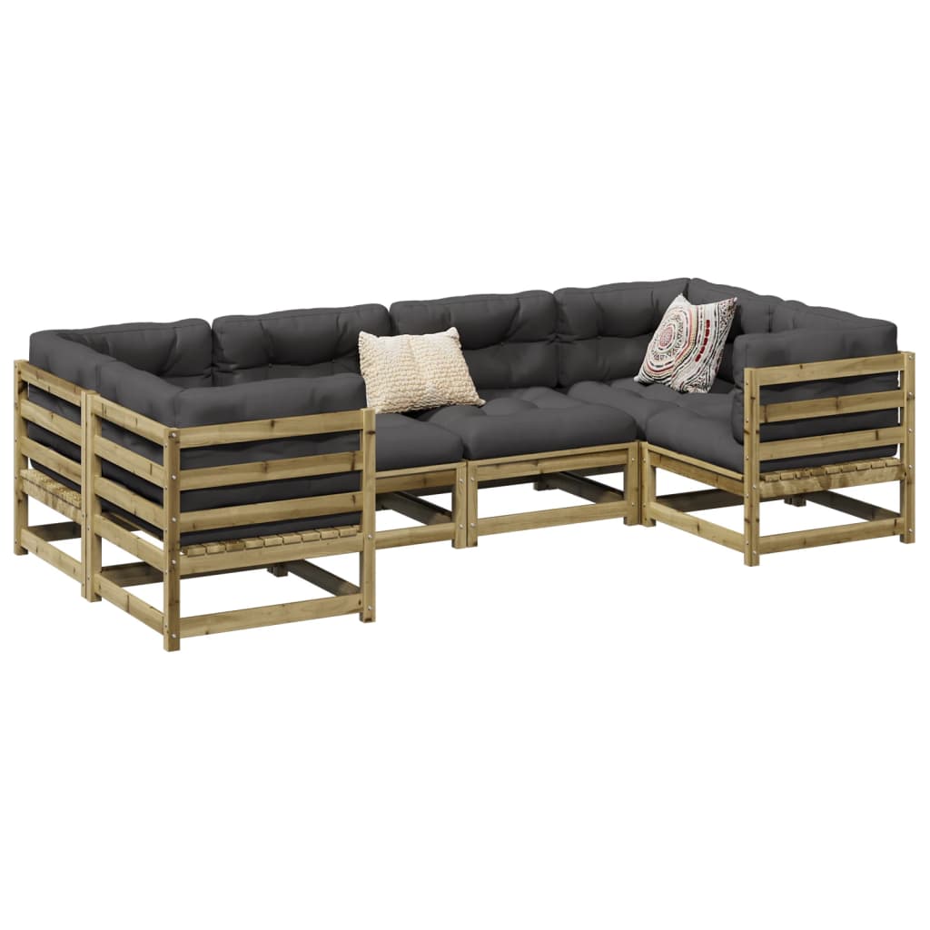 6 Piece Garden Sofa Set with Cushions Impregnated Wood Pine