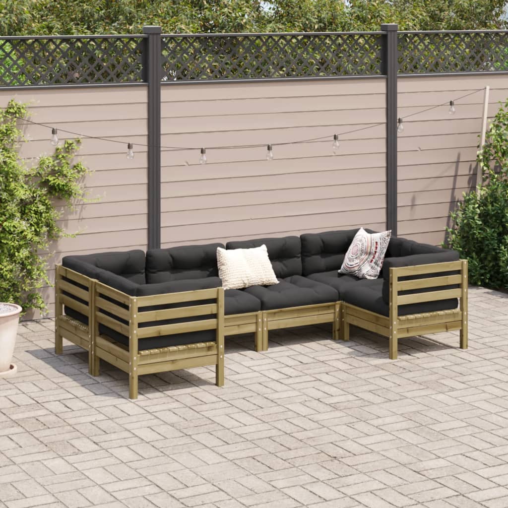 6 Piece Garden Sofa Set with Cushions Impregnated Wood Pine